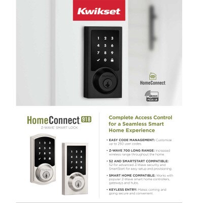 Kwikset Home Connect 918 Touch Screen Smart Lock, Z-Wave, Traditional with Deadbolt, Satin Nickel